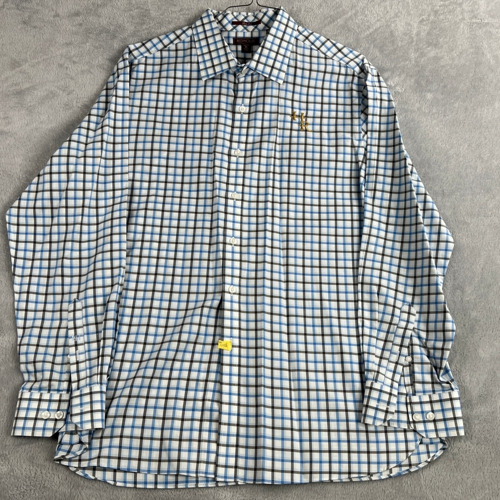 Red House Non-Iron Plaid Button Down XL Blue Men Slim Fit Professional Office